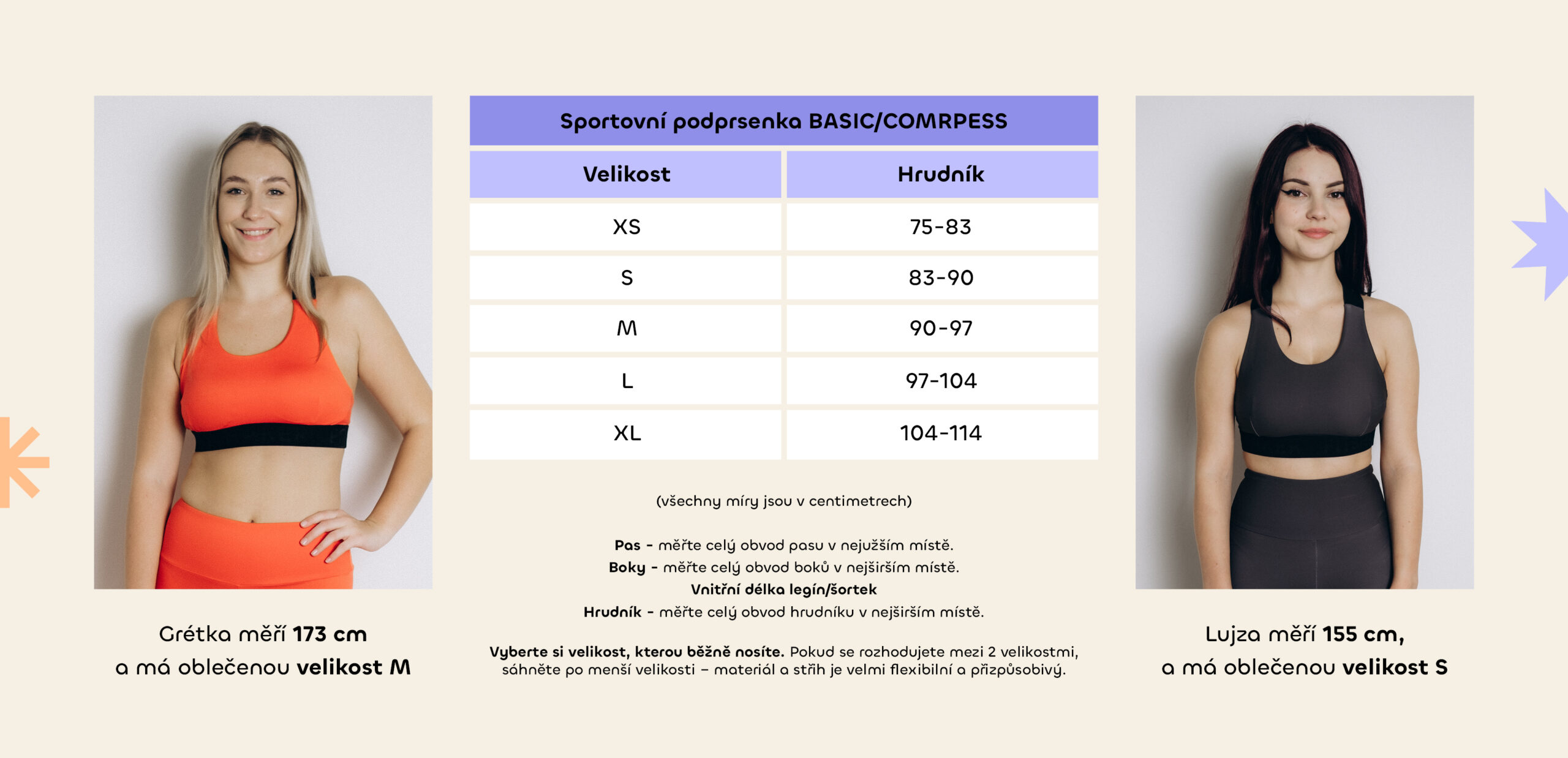 podprsenka BASIC COMRPESS tabulka velkosti produkty CZ